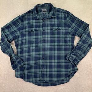 BONOBOS Mens XL Flannel Shirt Blue Green Plaid Long Sleeve Standard Fit Casual